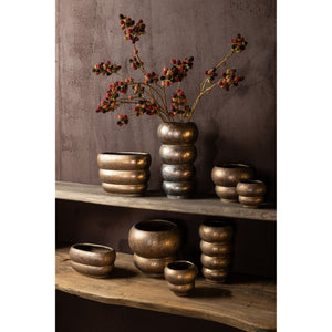 Pot – Ceramic Stoneware, Round Design, Bronze, XS – Anashe | PTMD