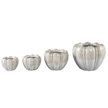 Flower pot – Cream-colored surface, Thick grooved structure, Round shape, Stoneware, XS – Dugan | PTMD