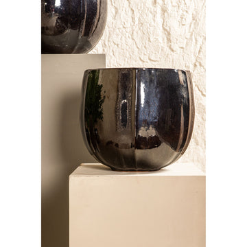 Pot – Ceramic Material, Round Shape, Silver Finish – Ayasha | PTMD