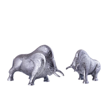 Statue - Aluminiumguss, Stier-Design, Schwarz-Nickel-Finish, Silber, L – Ebeny | PTMD
