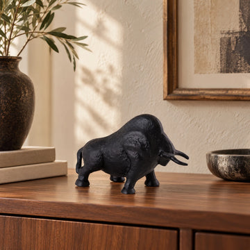 Statue - Aluminiumguss, Stier-Design, matte Oberfläche, Schwarz, S – Ebeny | PTMD
