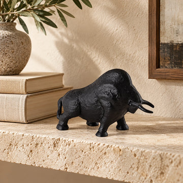 Statue - Aluminiumguss, Stier-Design, matte Oberfläche, Schwarz, S – Ebeny | PTMD