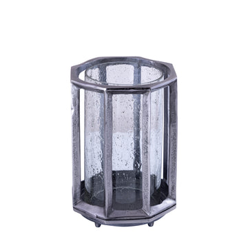 Windlicht – Gegossenes Aluminium Design, Rundes Stab Muster, Schwarzer Farbton, S – Connhal | PTMD