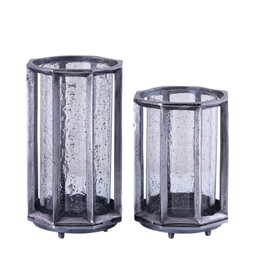 Windlicht – Gegossenes Aluminium Design, Rundes Stab Muster, Schwarzer Farbton, S – Connhal | PTMD