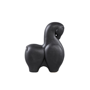 Statue - Steinzeug, Pferdekopf-Design, niedrige Form, Schwarz – Honore | PTMD