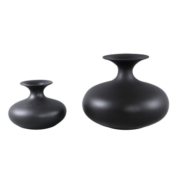 Topf – Keramik Steinzeug, Bäuchiges Design, Schwarz, S – Lyndsay | PTMD