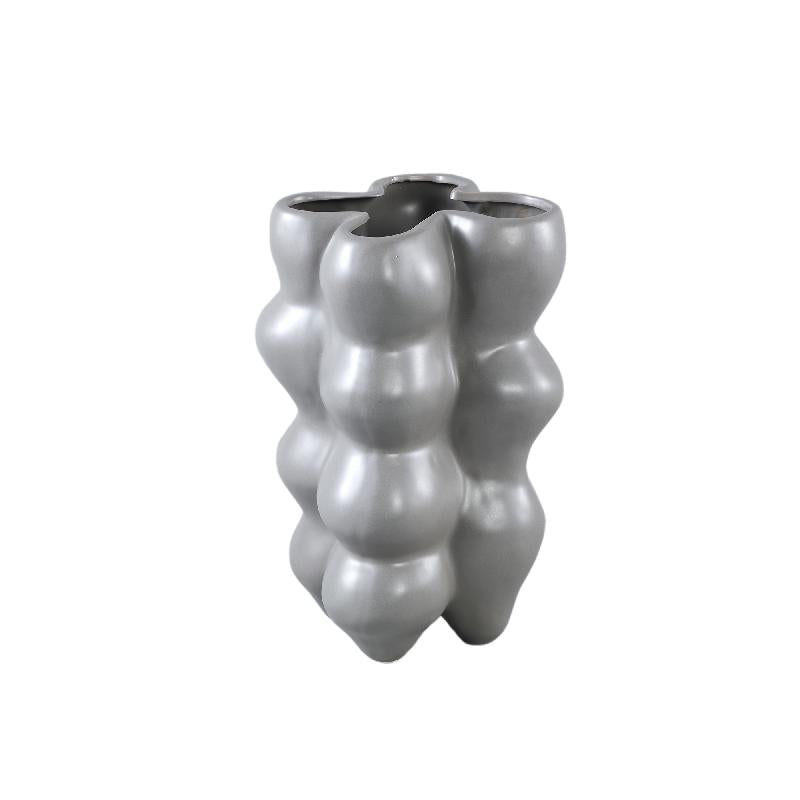Flower pot – ceramic stoneware, bulbous design, grey, L – Baille | PTMD