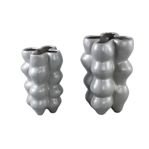 Flower pot – Ceramic stoneware, Bulging design, Grey, M – Baille | PTMD