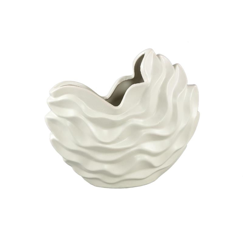 Pot – Stoneware Ceramic, Wave Design, Cream Color, L – Kaylagh | PTMD