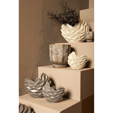 Topf – Steinzeug Keramik, Wellen Design, Creme Farbe, L – Kaylagh | PTMD