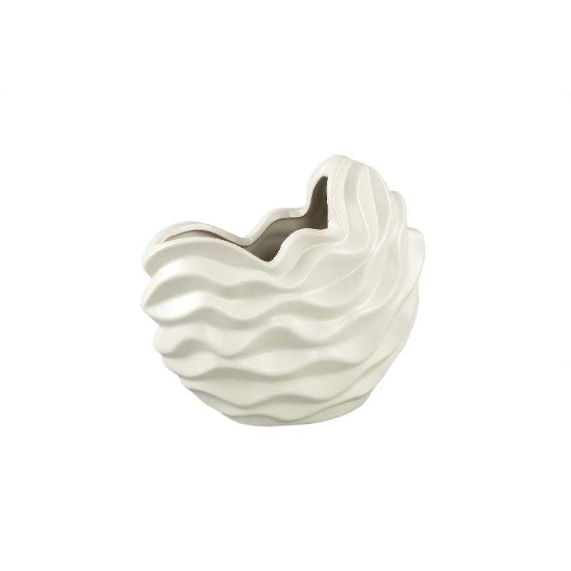 Pot - Stoneware Ceramic, Wave Design, Cream Color, M - Kaylagh | PTMD