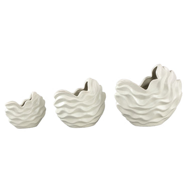 Topf – Steinzeug Keramik, Wellen Design, Creme Farbe, M – Kaylagh | PTMD