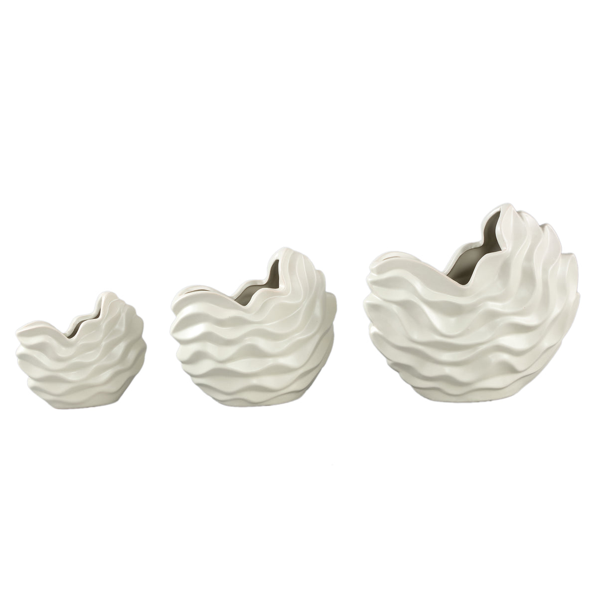 Pot - Stoneware Ceramic, Wave Design, Cream Color, M - Kaylagh | PTMD