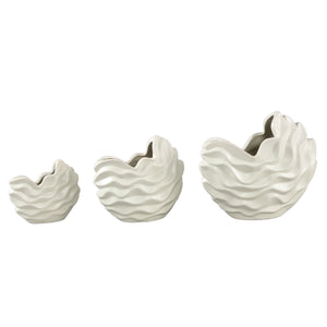 Pot - Stoneware Ceramic, Wave Design, Cream Color, M - Kaylagh | PTMD
