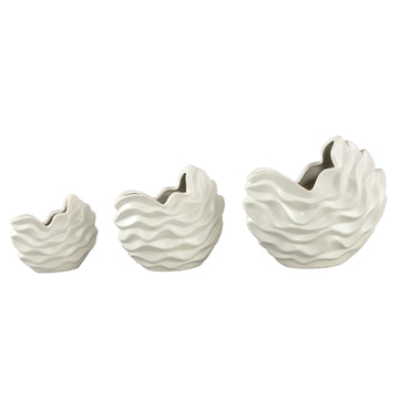 Topf – Steinzeug Keramik, Wellen Design, Creme Farbe, M – Kaylagh | PTMD