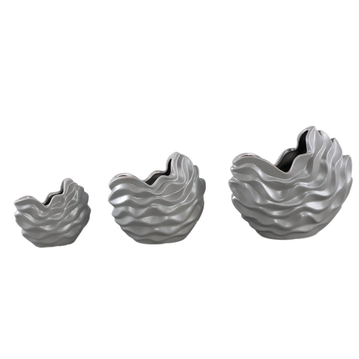 Pot – Stoneware Ceramic, Wave Design, Gray, L – Kaylagh | PTMD