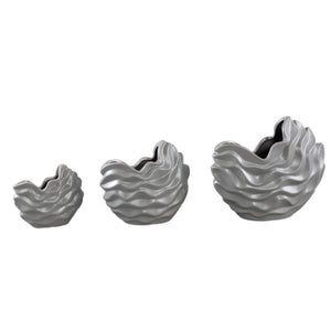 Pot – Stoneware Ceramic, Wave Design, Gray, L – Kaylagh | PTMD