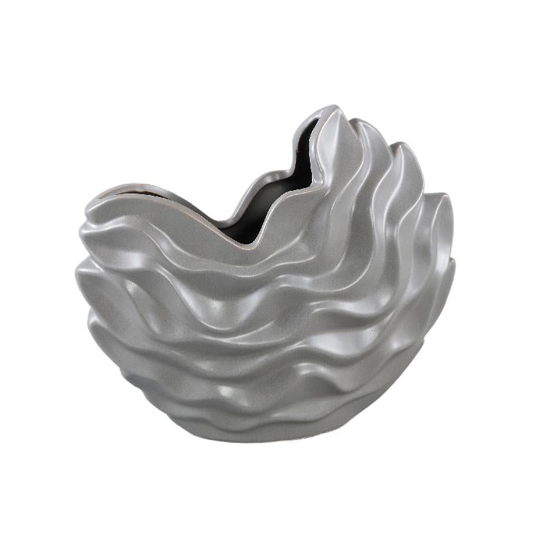 Pot – Stoneware Ceramic, Wave Design, Gray, L – Kaylagh | PTMD