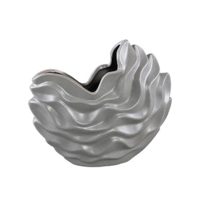 Pot – Stoneware Ceramic, Wave Design, Gray, L – Kaylagh | PTMD