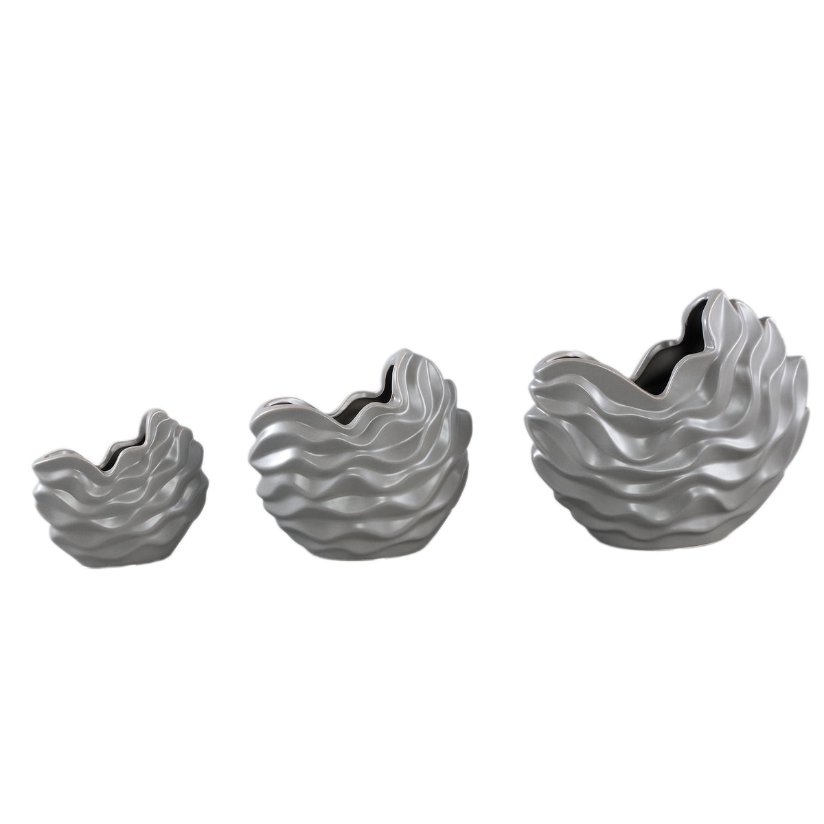 Pot – Stoneware Ceramic, Wave Design, Grey Color, M – Kaylagh | PTMD