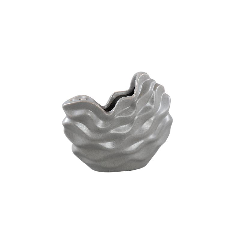 Pot – Stoneware Ceramic, Wave Design, Gray Color, S – Kaylagh | PTMD