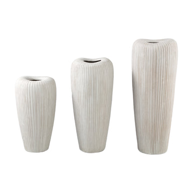 Topf – Linienstruktur Design, Runde Form, Cremefarbe, Keramikmaterial, S – Zinet | PTMD