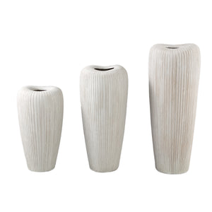 Topf – Linienstruktur Design, Runde Form, Cremefarbe, Keramikmaterial, S – Zinet | PTMD