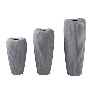 Pot - Grey, Round Shape, Line Pattern, Ceramic, L - Zinet | PTMD