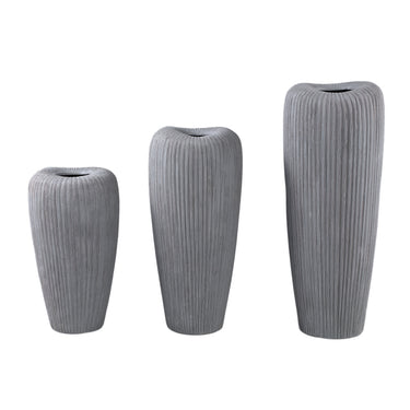 Pot – Grey, Round Shape, Line Pattern, Ceramic, M – Zinet | PTMD