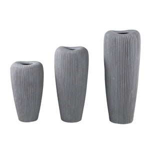 Pot – Grey, Round Shape, Line Pattern, Ceramic, M – Zinet | PTMD