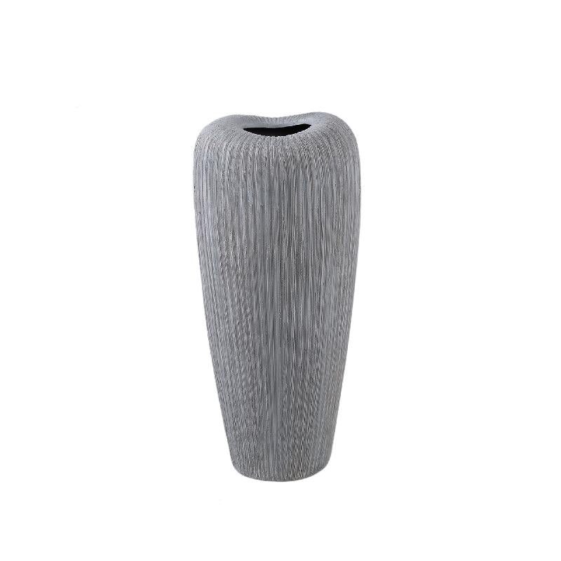 Pot – Grey, Round Shape, Line Pattern, Ceramic, M – Zinet | PTMD