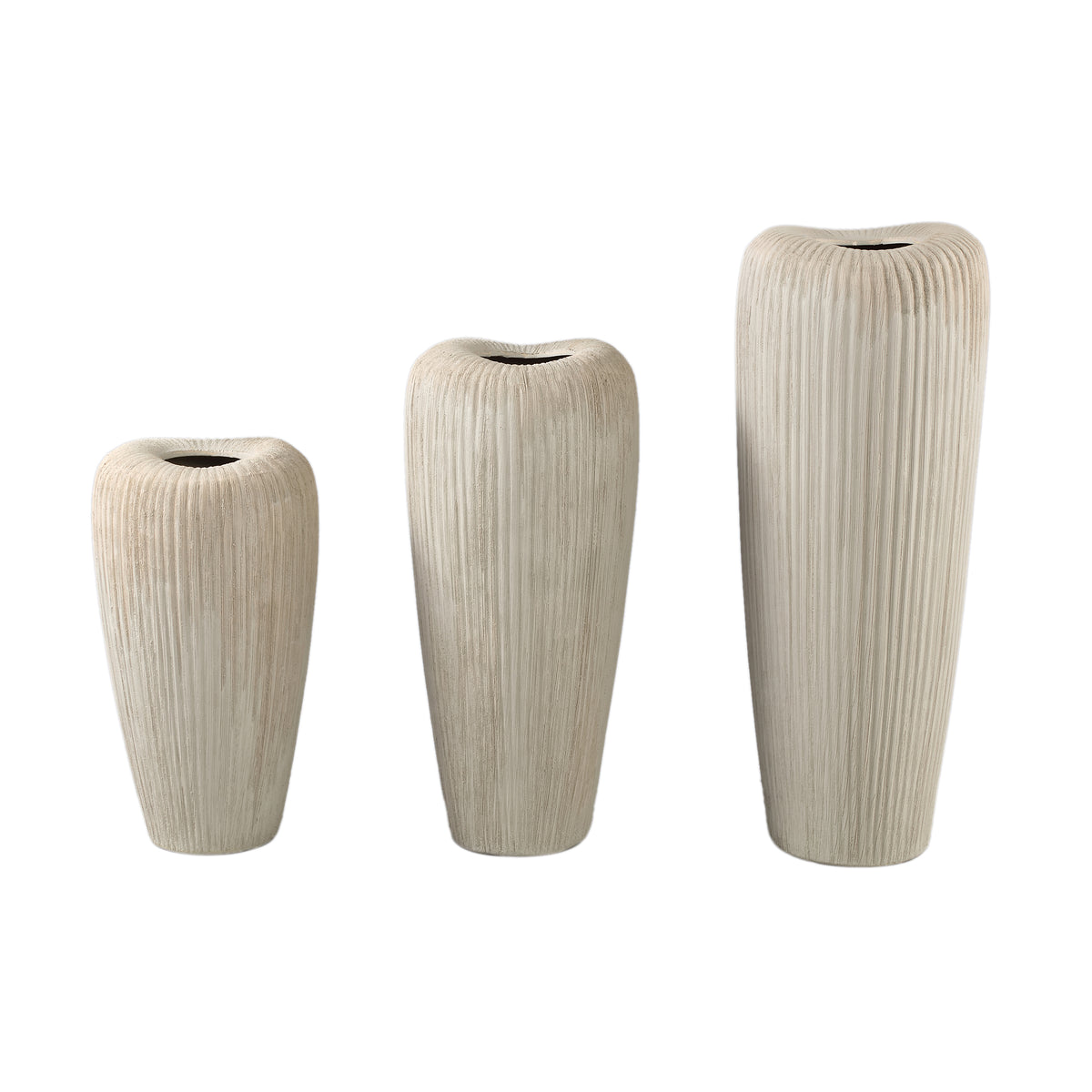 Pot - Lined structure design, Round shape, Taupe color, Ceramic material, M - Zinet | PTMD