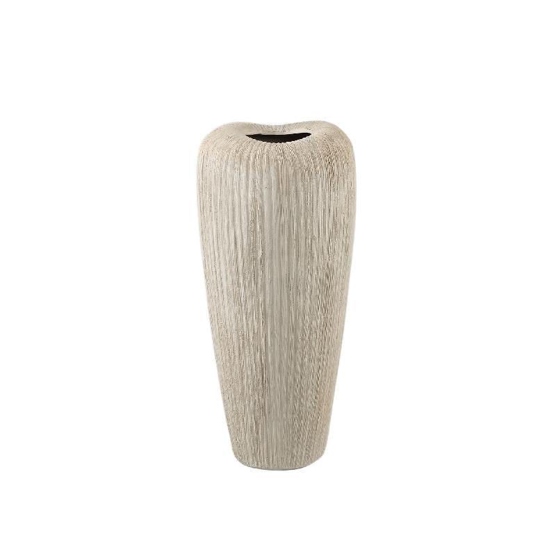 Pot - Lined structure design, Round shape, Taupe color, Ceramic material, M - Zinet | PTMD