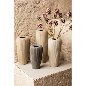 Pot - Lined structure design, Round shape, Taupe color, Ceramic material, M - Zinet | PTMD