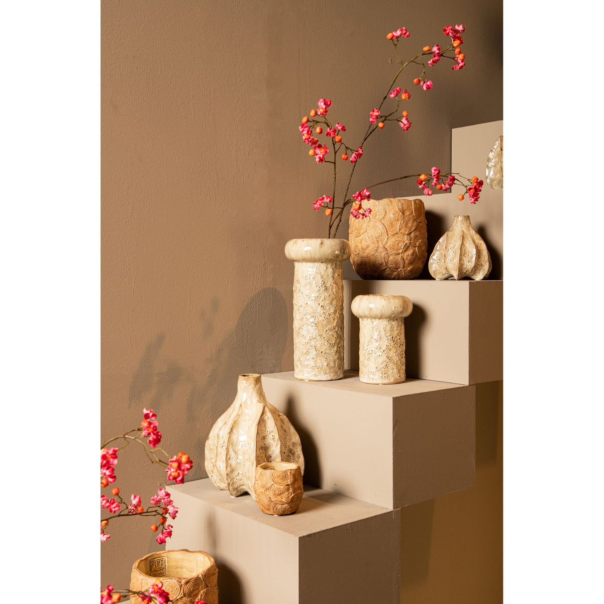 Blumentopf - Runder Zement, Kreismuster, Braun, S – Jaimme | PTMD