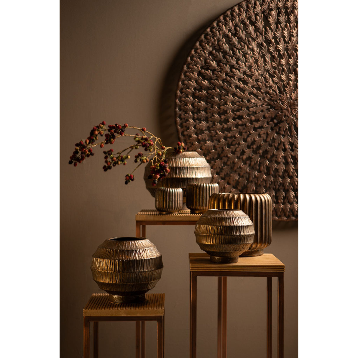 Pot - Ceramic Stoneware, Ribbed Design, Bronze, M - Cherith | PTMD