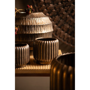 Pot - Ceramic Stoneware, Ribbed Design, Bronze, M - Cherith | PTMD