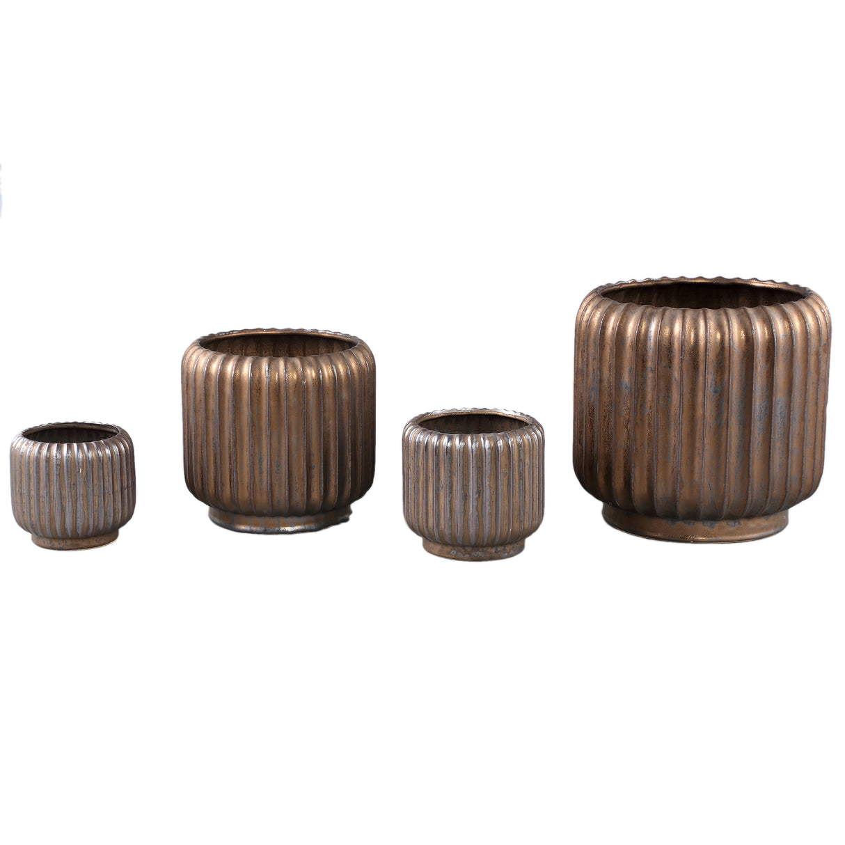 Pot - Ceramic Stoneware, Line Design, Bronze, M - Eevie | PTMD