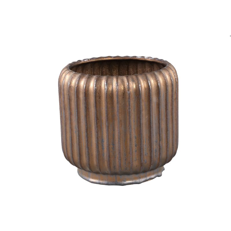 Pot - Ceramic Stoneware, Line Design, Bronze, M - Eevie | PTMD