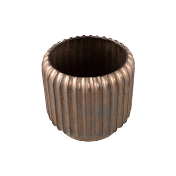 Topf – Rundes Design, Keramik, Linienstruktur, Bronze, L – Eevie | PTMD