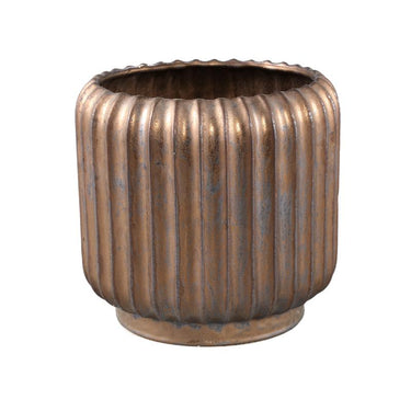 Topf – Rundes Design, Keramik, Linienstruktur, Bronze, L – Eevie | PTMD