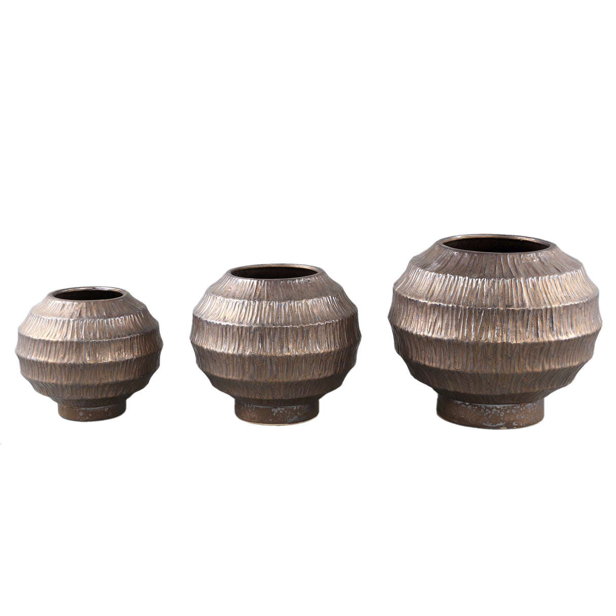 Pot - Ceramic Stoneware, Ribbed Design, Bronze, M - Cherith | PTMD