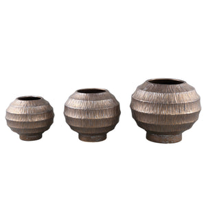 Pot - Ceramic Stoneware, Ribbed Design, Bronze, M - Cherith | PTMD