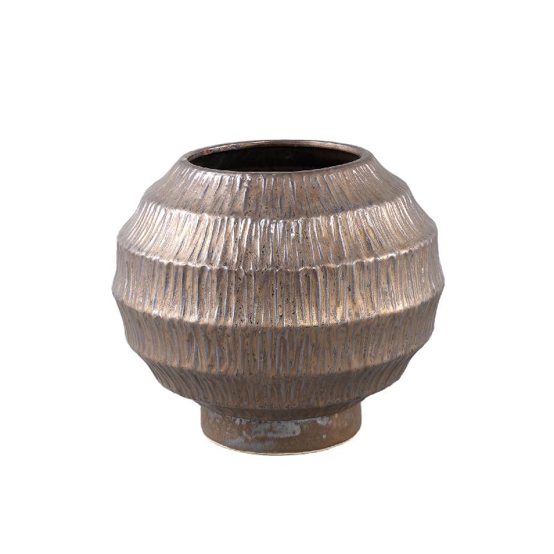 Pot - Ceramic Stoneware, Ribbed Design, Bronze, M - Cherith | PTMD