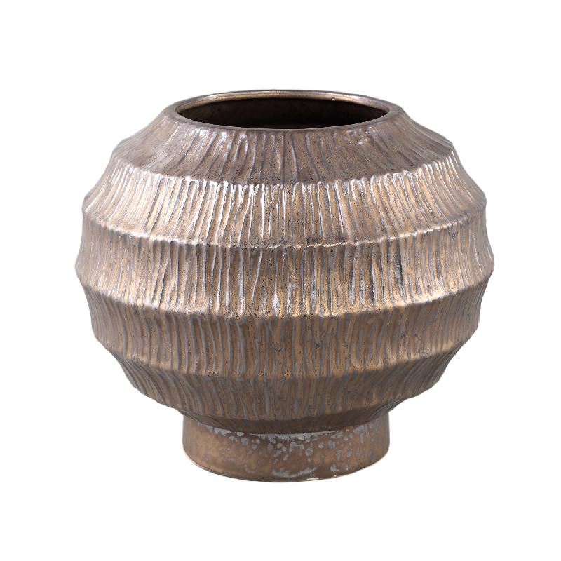 Pot – Ceramic Stoneware, Round Design, Bronze, L – Cherith | PTMD