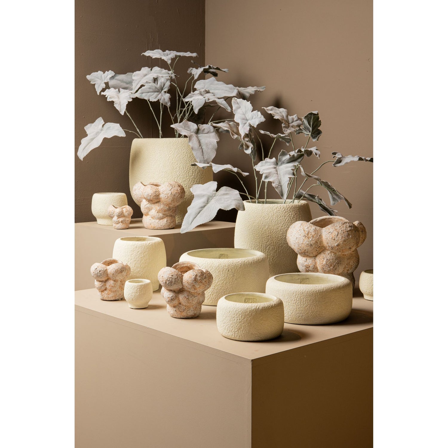Blumentopf – Zement Material, Kreis Muster, Creme Farbe, XS – Vasilisa | PTMD