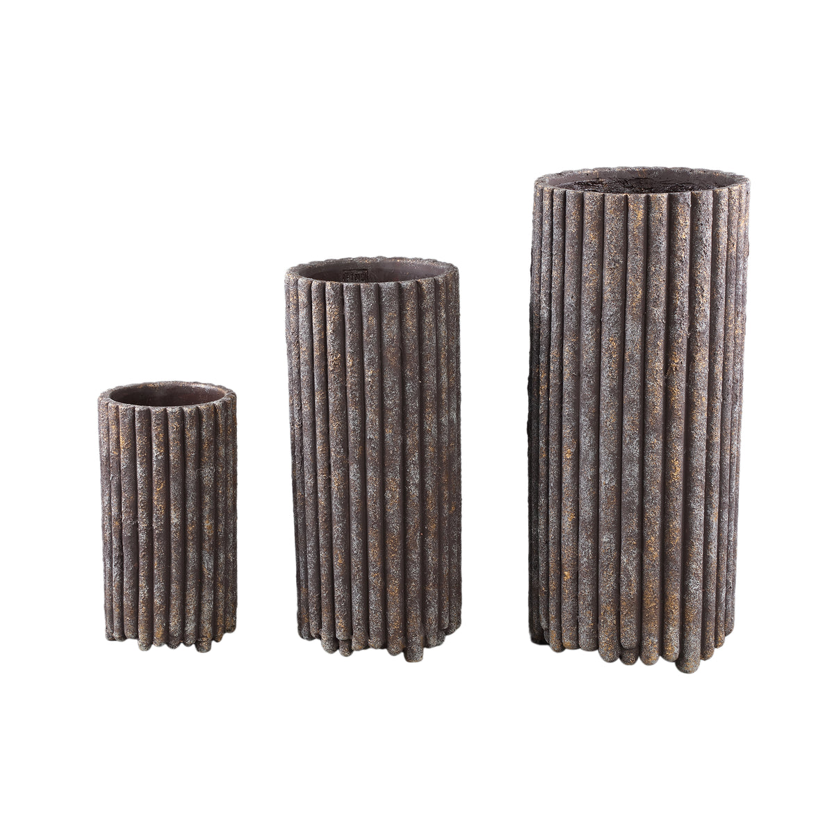 Flower pot - Round Cement, Ribbed Structure, Brown Color, Tall, S – Morganne | PTMD