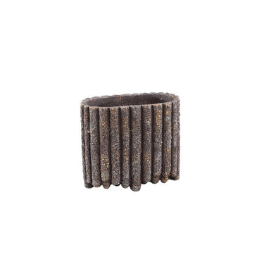 Flower Pot - Oval Cement, Ribbed Line Pattern, Brown, S – Morganne | PTMD