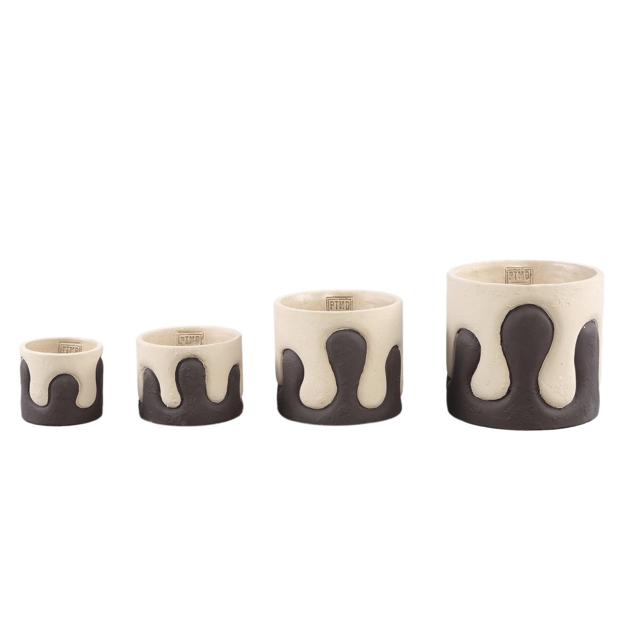 Flower pot – Brown surface, cream drip look, cement material, XS – Shelomi | PTMD