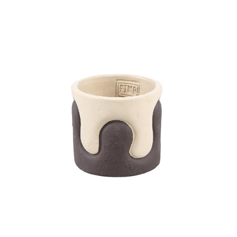 Flower pot – Brown surface, cream drip look, cement material, XS – Shelomi | PTMD